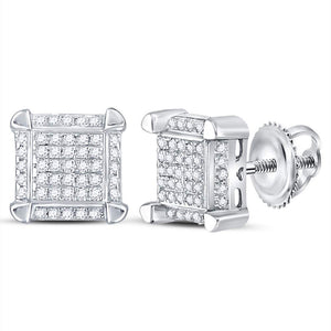 10kt White Gold Round Diamond Square Cluster Stud Earrings 1/6 Cttw