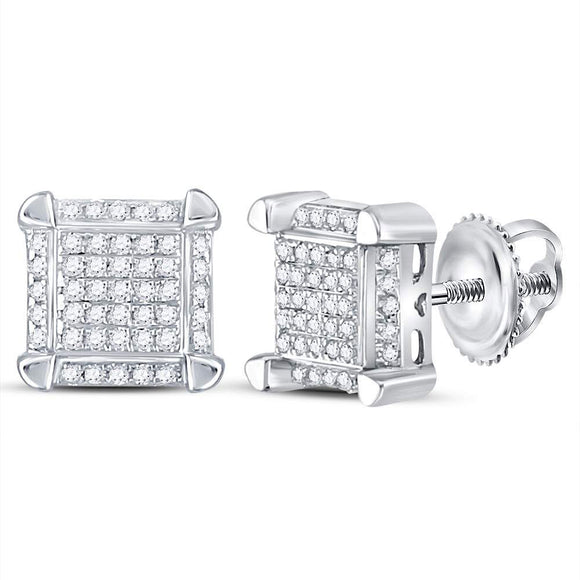 10kt White Gold Round Diamond Square Cluster Stud Earrings 1/6 Cttw