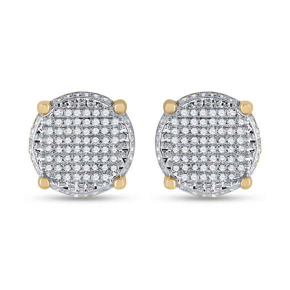 10kt Yellow Gold Round Diamond Cluster Earrings 1/3 Cttw