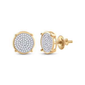 10kt Yellow Gold Round Diamond Circle Disk Cluster Earrings 1/4 Cttw