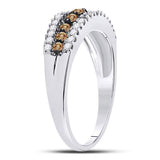14kt White Gold Womens Round Brown Diamond Band Ring 1/2 Cttw
