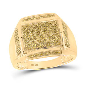 10kt Yellow Gold Mens Round Yellow Color Enhanced Diamond Cluster Ring 1/2 Cttw