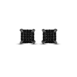 10kt White Gold Round Black Color Enhanced Diamond Square Earrings 1/20 Cttw