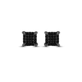 10kt White Gold Round Black Color Enhanced Diamond Square Earrings 1/20 Cttw
