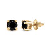10kt Yellow Gold Womens Round Black Color Enhanced Diamond Solitaire Earrings 3/4 Cttw