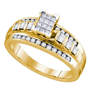 Yellow-tone Sterling Silver Princess Diamond Cluster Bridal Wedding Engagement Ring 1/2 Cttw