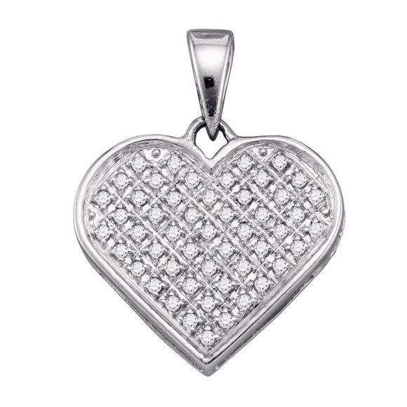 Sterling Silver Womens Round Diamond Heart Cluster Pendant 1/6 Cttw