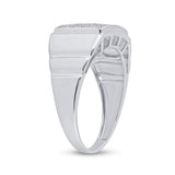 Sterling Silver Mens Round Diamond Cluster Ring 1/10 Cttw