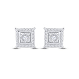 Sterling Silver Womens Round Diamond Solitaire Square Stud Earrings 1/10 Cttw