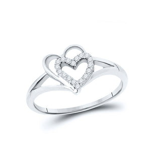 10kt White Gold Womens Round Diamond Heart Ring 1/8 Cttw
