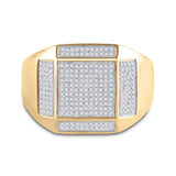 10kt Yellow Gold Mens Round Diamond Square Ring 3/8 Cttw