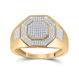 10kt Yellow Gold Mens Round Diamond Octagon Cluster Ring 3/8 Cttw