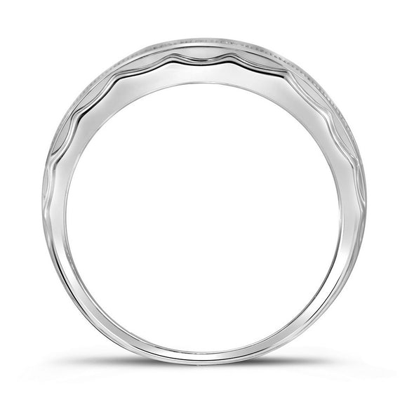 Sterling Silver Mens Round Diamond Wedding Pave Band Ring 1/5 Cttw