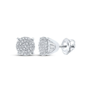 10kt White Gold Womens Round Diamond Circle Cluster Earrings 1/4 Cttw