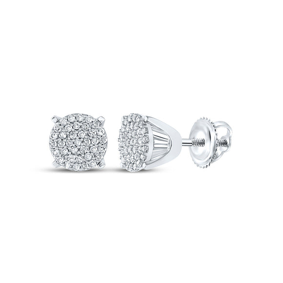 10kt White Gold Womens Round Diamond Circle Cluster Earrings 1/4 Cttw