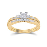 10kt Yellow Gold Princess Diamond Bridal Wedding Ring Band Set 1/3 Cttw