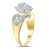 10kt Two-tone Yellow Gold Womens Round Diamond Oval Cluster Love Heart Ring 1/8 Cttw