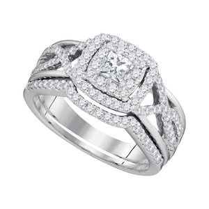 14kt White Gold Princess Diamond Bridal Wedding Ring Band Set 7/8 Cttw