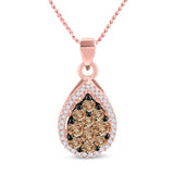 10kt Rose Gold Womens Round Brown Diamond Teardrop Pendant 3/4 Cttw