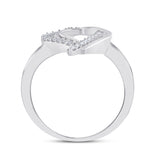 Sterling Silver Womens Round Diamond Double Heart Ring 1/6 Cttw