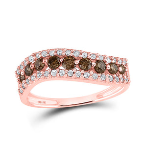 10kt Rose Gold Womens Round Brown Diamond Contoured Band Ring 3/4 Cttw