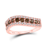 10kt Rose Gold Womens Round Brown Diamond Contoured Band Ring 3/4 Cttw