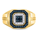 10kt Yellow Gold Mens Round Blue Color Enhanced Diamond Square Ring 5/8 Cttw