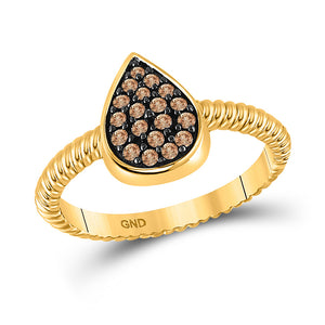 10kt Yellow Gold Womens Round Brown Diamond Teardrop Cluster Ring 1/5 Cttw
