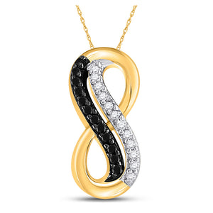 10kt Yellow Gold Womens Round Black Color Enhanced Diamond Infinity Pendant 1/10 Cttw