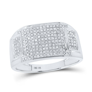 10kt White Gold Mens Round Diamond Rectangle Cluster Ring 1/2 Cttw