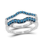 14kt White Gold Womens Round Blue Color Enhanced Diamond Wrap Enhancer Wedding Band 1/3 Cttw