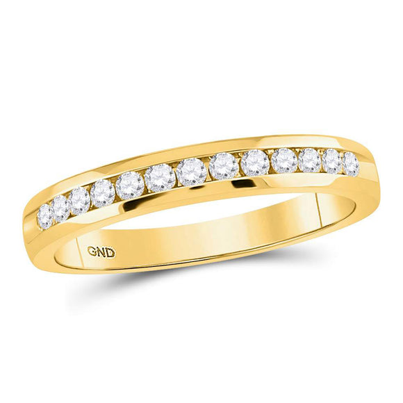 14kt Yellow Gold Womens Round Diamond Single Row Comfort Wedding Band 1/4 Cttw