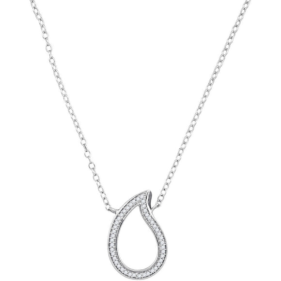 10kt White Gold Womens Round Diamond Teardrop Pendant Necklace 1/10 Cttw