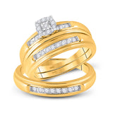 10kt Yellow Gold His Hers Round Diamond Square Matching Wedding Set 1/3 Cttw