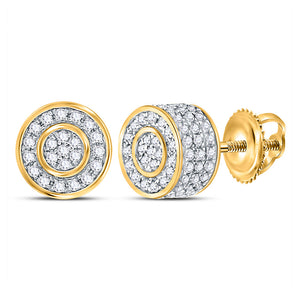 10kt Yellow Gold Round Diamond 3D Cluster Stud Earrings 3/4 Cttw