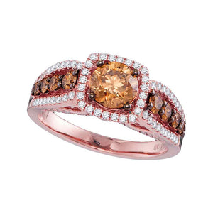 14kt Rose Gold Round Brown Diamond Solitaire Bridal Wedding Engagement Ring 1-7/8 Cttw