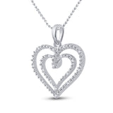 Sterling Silver Womens Round Diamond Heart Pendant 1/20 Cttw