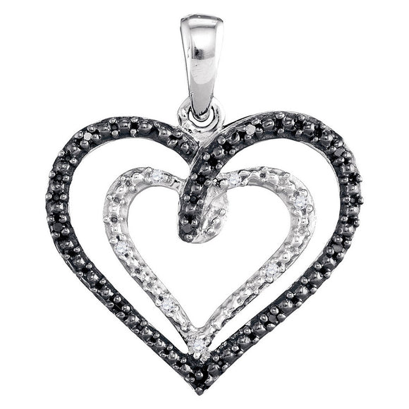 Sterling Silver Womens Round Black Color Enhanced Diamond Heart Pendant 1/20 Cttw