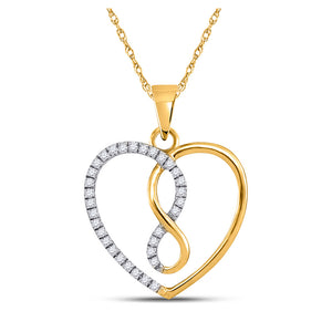 10kt Yellow Gold Womens Round Diamond Infinity Heart Pendant 1/8 Cttw