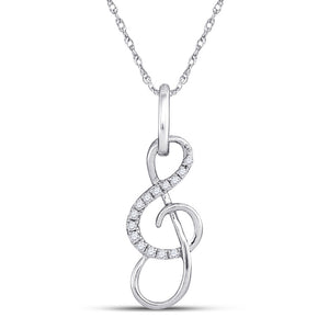 10kt White Gold Womens Round Diamond Treble Clef Music Note Pendant 1/10 Cttw