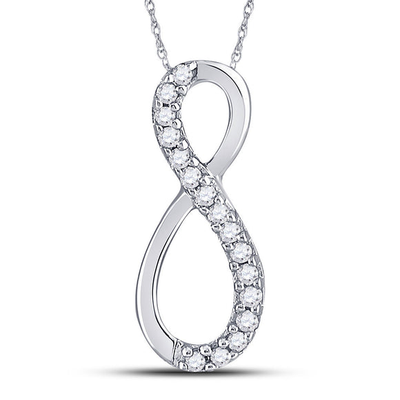 10kt White Gold Womens Round Diamond Infinity Pendant 1/10 Cttw
