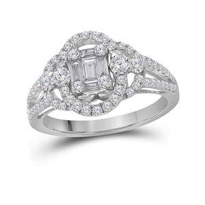 18kt White Gold Baguette Diamond Square Bridal Wedding Engagement Ring 3/4 Cttw