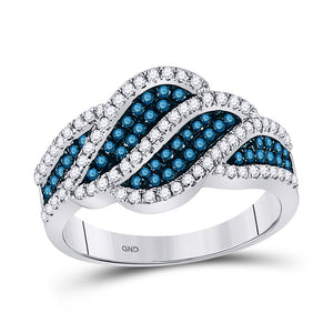10kt White Gold Womens Round Blue Color Enhanced Diamond Fashion Ring 3/4 Cttw