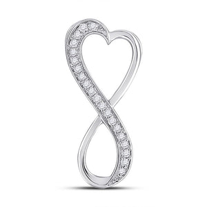 Sterling Silver Womens Round Diamond Vertical Infinity Heart Pendant 1/10 Cttw