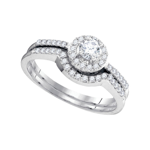 10kt White Gold Round Diamond Bridal Wedding Ring Band Set 1/2 Cttw