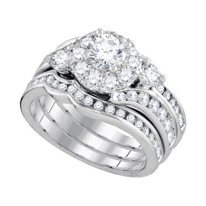 14kt White Gold Round Diamond 3-Piece Bridal Wedding Ring Band Set 2 Cttw