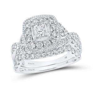 14kt White Gold Princess Diamond Bridal Wedding Ring Band Set 2 Cttw