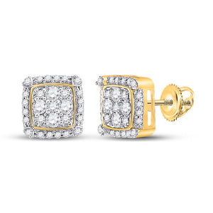 10kt Yellow Gold Womens Round Diamond Square Cluster Earrings 1/2 Cttw