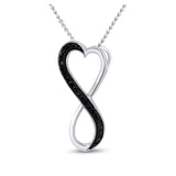 Sterling Silver Womens Round Black Color Enhanced Diamond Infinity Heart Pendant 1/10 Cttw