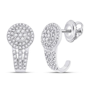 10kt White Gold Womens Round Diamond Cluster J Hoop Earrings 1/2 Cttw